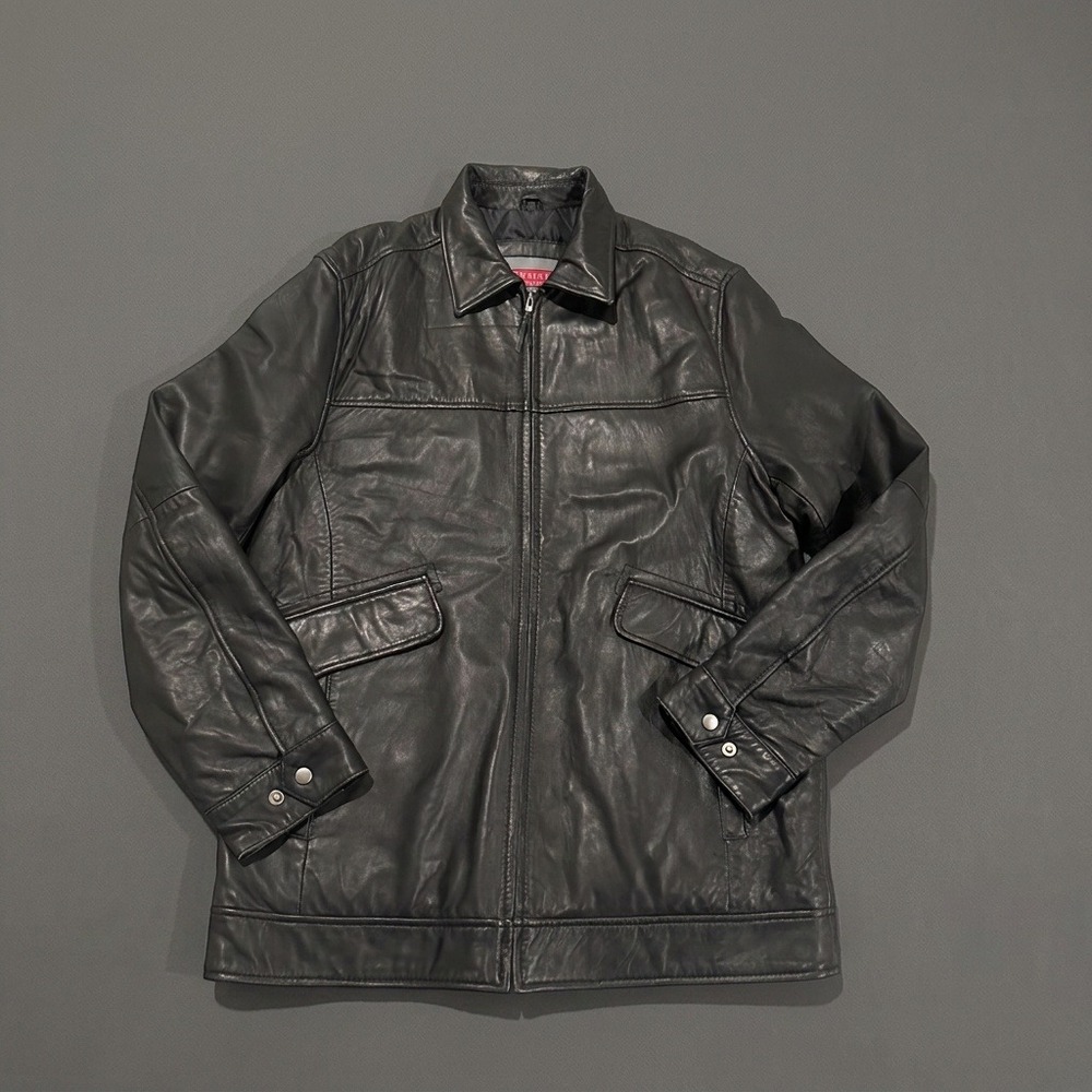Excelled Mens Collection Black Genuine Leather Jacket Car Coat Quilted Lined LT